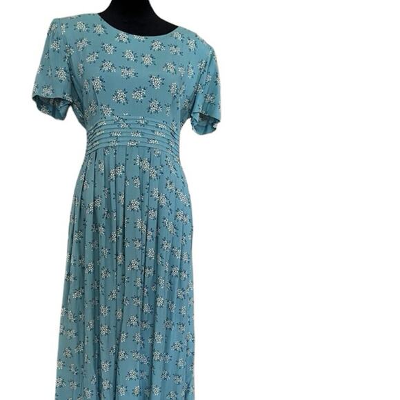 Karin Stevens, women's size 12, Petite* teal floral dress, rayon - Picture 3 of 12